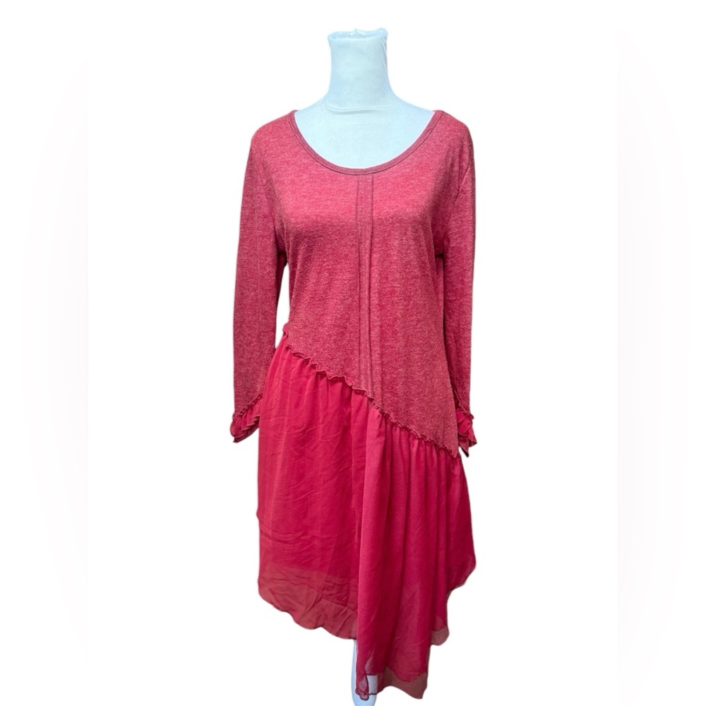 Pretty Angel Tunic Asymmetrical Hem Red Romantic Med Victorian fairycore Sheer